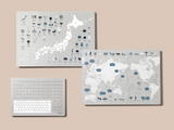日本 世界地図 ローマ字 ポスター ライトグレー