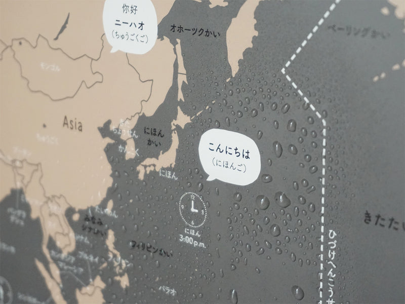 世界地図学習ポスターチャコールグレーは防水でお風呂に貼れます