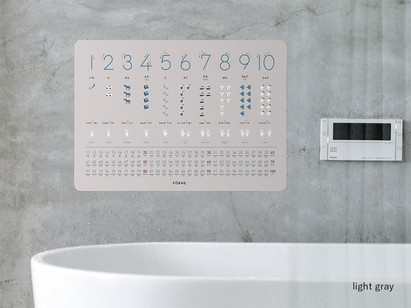 お風呂に貼れる数字の学習ポスターライトグレー